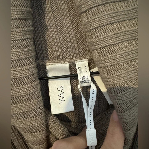 NEW YAS mavi midi turtleneck sweater dress warm ribbed brown fungi classic USL - Picture 3 of 6
